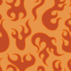 1970 Groovy Retro Fire Pattern. Vintage Orange, Red Colors. Vector Hippie Aesthetic. Flat Design. Trendy Graphic Cover, T-shirt, Sticker, Wallpaper, Social media. 