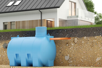 Undenground water tank and house with clipping of ground
 - obrazy, fototapety, plakaty