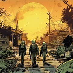 illustration on the theme of survivors of war. AI generated art.