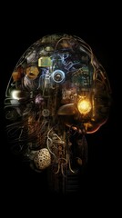 brain in conjunction with robotics. AI generated art.