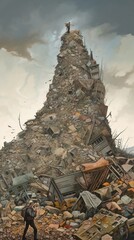 the mountain of garbage that will be left behind by humanity. AI generated art.