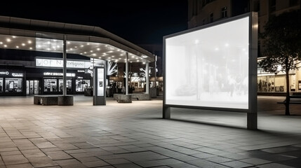 Fototapeta na wymiar Blank an empty billboard in a busy shopping. generative ai.