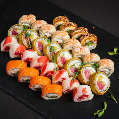 sushi on the black background