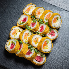 sushi on the black background