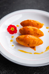 quenelle meat tomato sauce meal food snack on the table copy space food background rustic top view