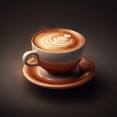 heart latte art cappuccino coffee cup logo mockup with dark background, 3d render 