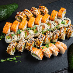 sushi on the black background