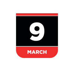 9th March Calendar vector icon. 9 March typography.