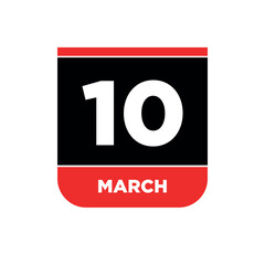 10th March Calendar vector icon. 10 March typography.