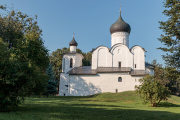 View of st. Basil's Church on the Hill in Pskov.