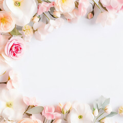 Obraz na płótnie Canvas Pastel pink spring flower frame, Easter, Birthday, Mother's Day, generative ai