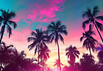 Fototapeta na wymiar palm trees silhouette at sunset 