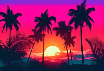 Fototapeta na wymiar tropical sunset with palms