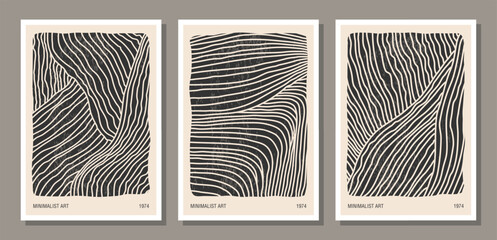Set of minimalist 20s geometric design poster with primitive line art