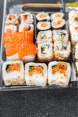 sushi rolls seafood meal food snack on the table copy space food background rustic top view