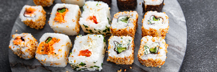 sushi rolls seafood meal food snack on the table copy space food background rustic top view