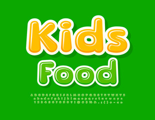 Naklejka premium Vector advertising Poster Kids Food. Green glossy Font. Creative Alphabet Letters and Numbers