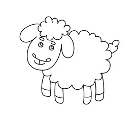 Sheep Character Black and White Vector Illustration Coloring Book for Kids
