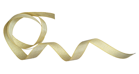 Golden wavy ribbon isolated on white. Holidays decoration concept, with clipping path. Shiny golden ribbon winded in spiral pattern on white background.