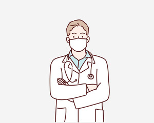 Healthcare doctor Covid19, coronavirus concept. Hand drawn style vector design illustration.