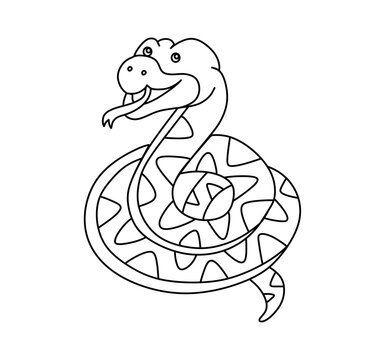 Snake Character Black and White Vector Illustration Coloring Book for Kids
