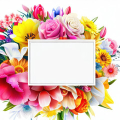 Colorful vibrant spring flower frame, Easter, Birthday, Mother's Day, generative ai
