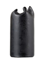 Black candle with partially melted wax. Transparent background.