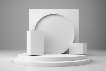 3d background products display podium. background vector 3d rendering with podium. stand to show cosmetic product on podium 3d. Stage showcase on pedestal display beige background studio