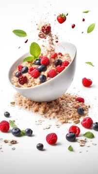 Healthy oatmeal with berries for breakfast. Generative AI