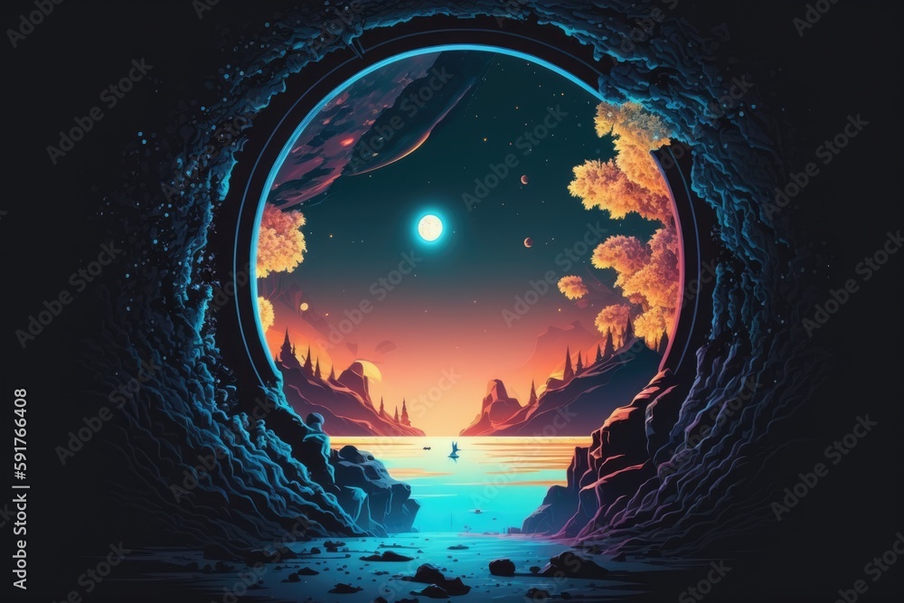 Poster n ocean view from inside a cave. generative ai
