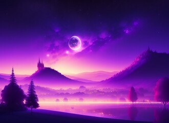 Fototapeta na wymiar Beautiful purple starry night illustration, Belgrade Serbia, 4k light dust art concept generative ai