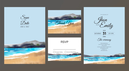 Fototapeta na wymiar wedding cards, invitation. Save the date sea style design. Romantic beach wedding summer background