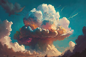 majestic cumulus cloud formation against a blue sky. Generative AI