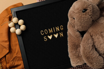 Composition for waiting a baby concept, top view