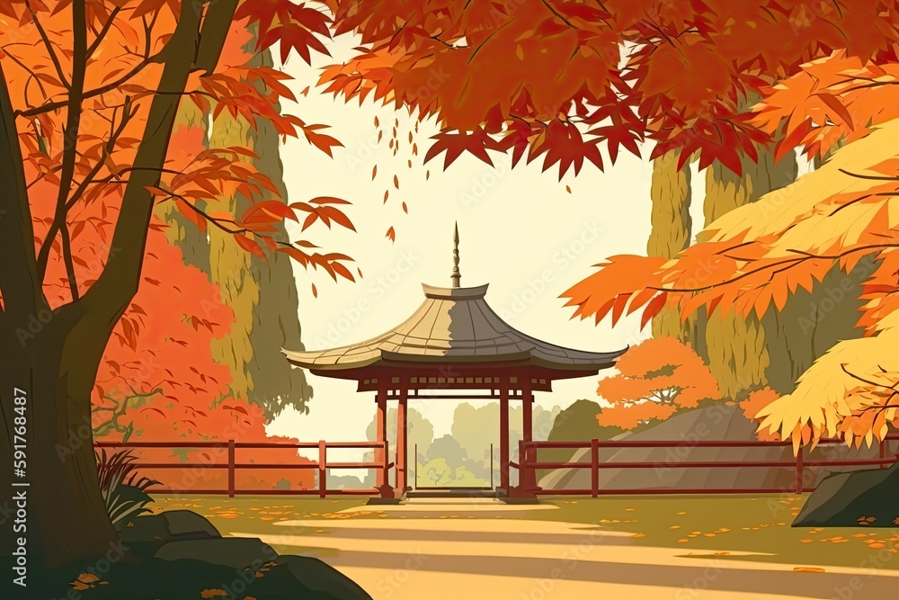 Aufkleber serene gazebo nestled in a lush park setting surrounded by towering trees. generative ai