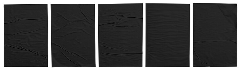 black paper wrinkled poster template ,blank glued creased paper sheet mockup.white poster mockup on wall. empty paper mockup.