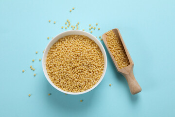 Concept of cooking, uncooked ptitim, top view