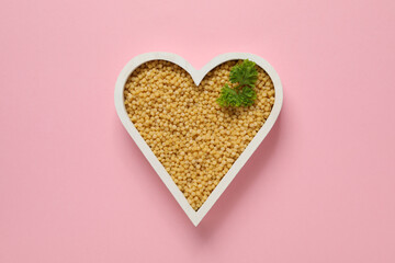 Concept of cooking, uncooked ptitim, top view