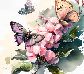 Watercolor Botanical Butterflies Generative AI