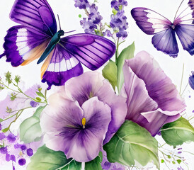 Watercolor Botanical Butterflies Generative AI
