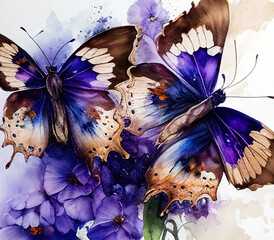 Watercolor Botanical Butterflies Generative AI
