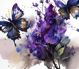 Watercolor Botanical Butterflies Generative AI