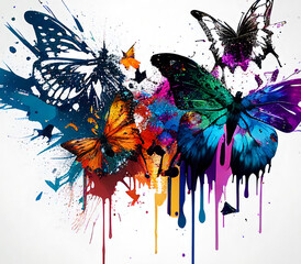 Rainbow Colorsplash Butterflies Generative AI