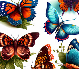 Illustration of colorful Butterflies Generative AI
