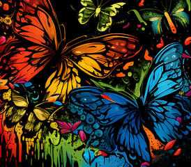 Contrast, vibrant rainbow Butterflies Generative AI
