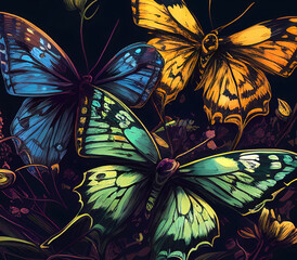 Contrast, vibrant rainbow Butterflies Generative AI