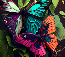 Contrast, vibrant rainbow Butterflies Generative AI