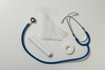 Concept of first aid kit, first aid kit supplies