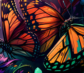 Contrast, vibrant rainbow Butterflies Generative AI