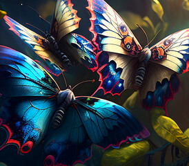 Contrast, vibrant rainbow Butterflies Generative AI